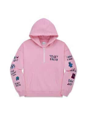 TEDDY FRESH "Need a Hug" Half Zip Hoodie in Light Pink Size Women's Large